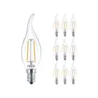 Lot 10x Philips Corepro LED Bougie E14 Bent-tip Filament Claire 2W 250lm - 827 Blanc Très Chaud | Équivalent 25W